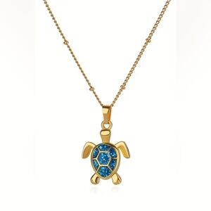18K Gold Plated Turtle Pendant Necklace – Luxe Blue Crystal Inlay